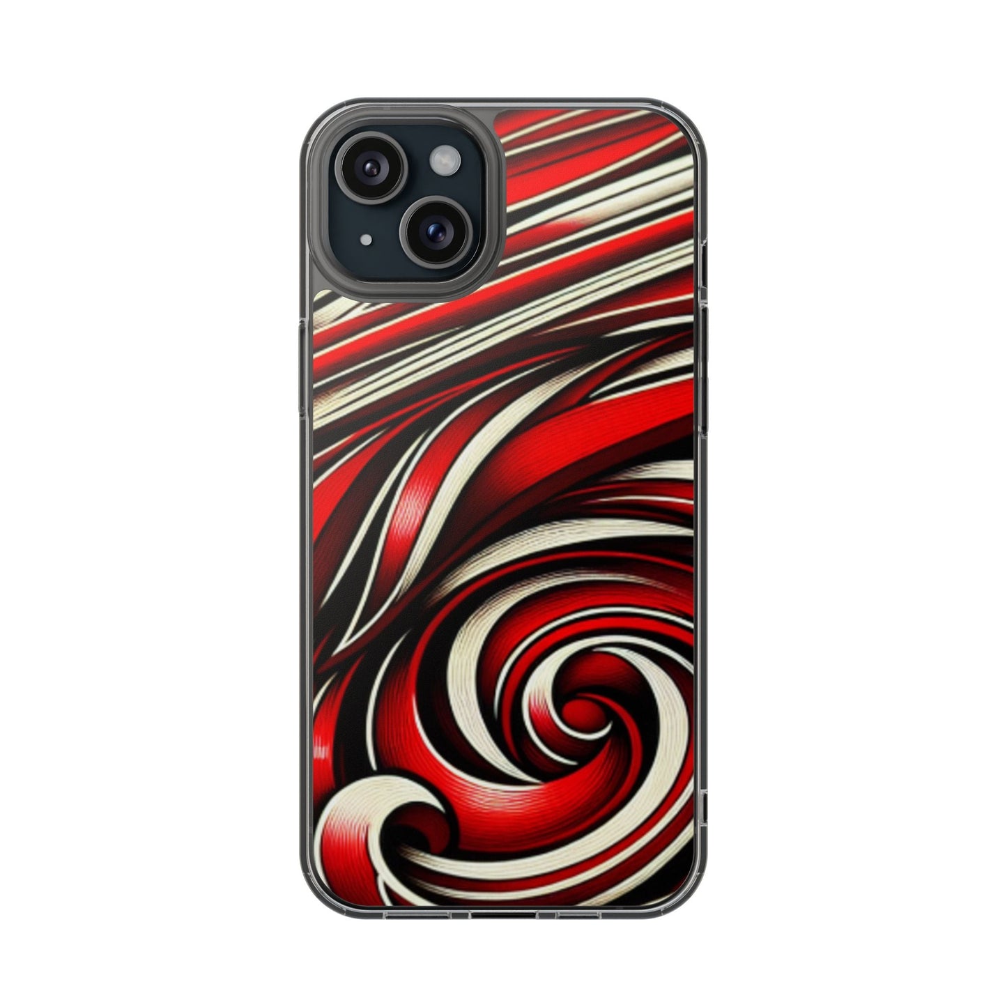 Red & White Swirl Abstract Clear Phone Case