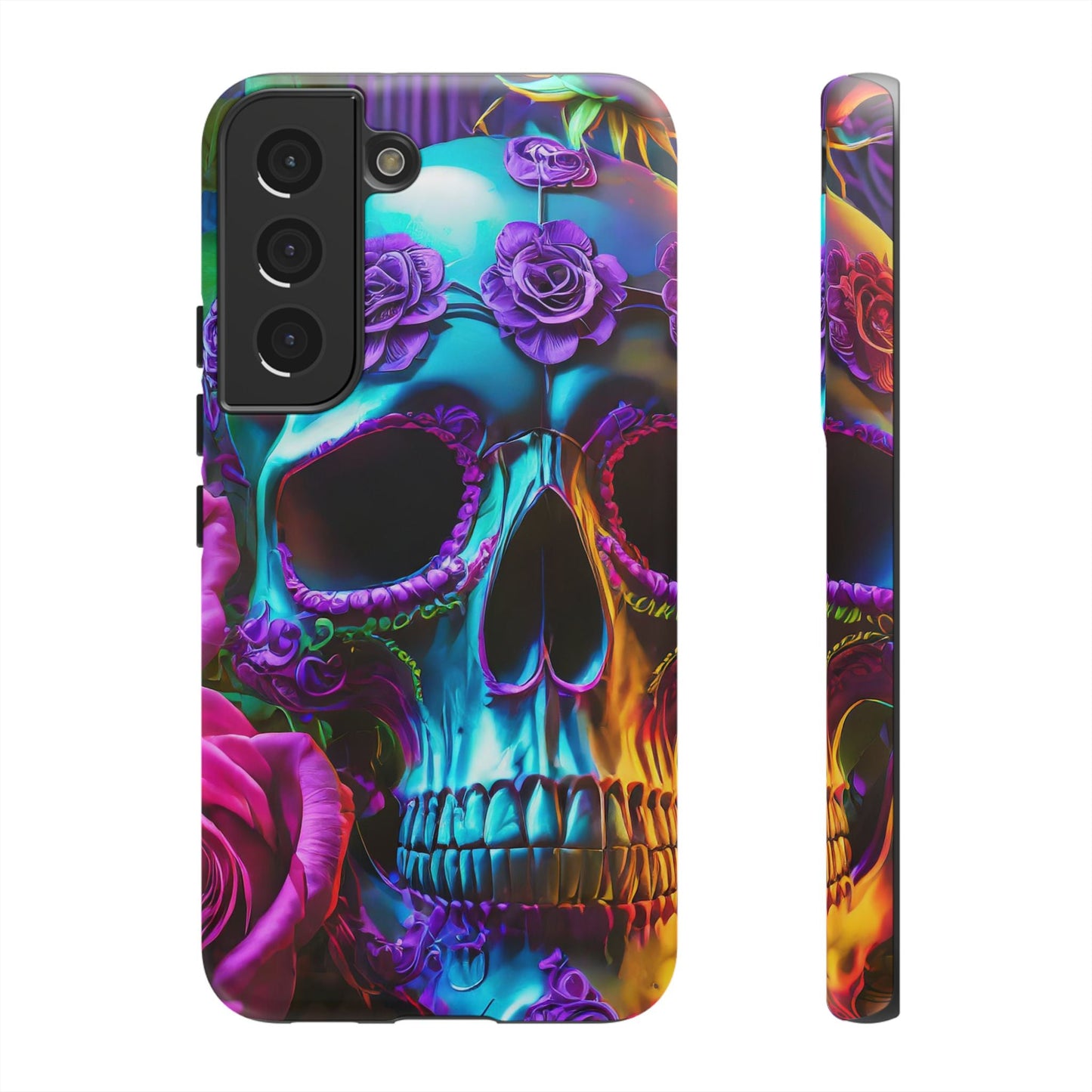 Neon Skull and Roses Vibrant Tough Phone Case