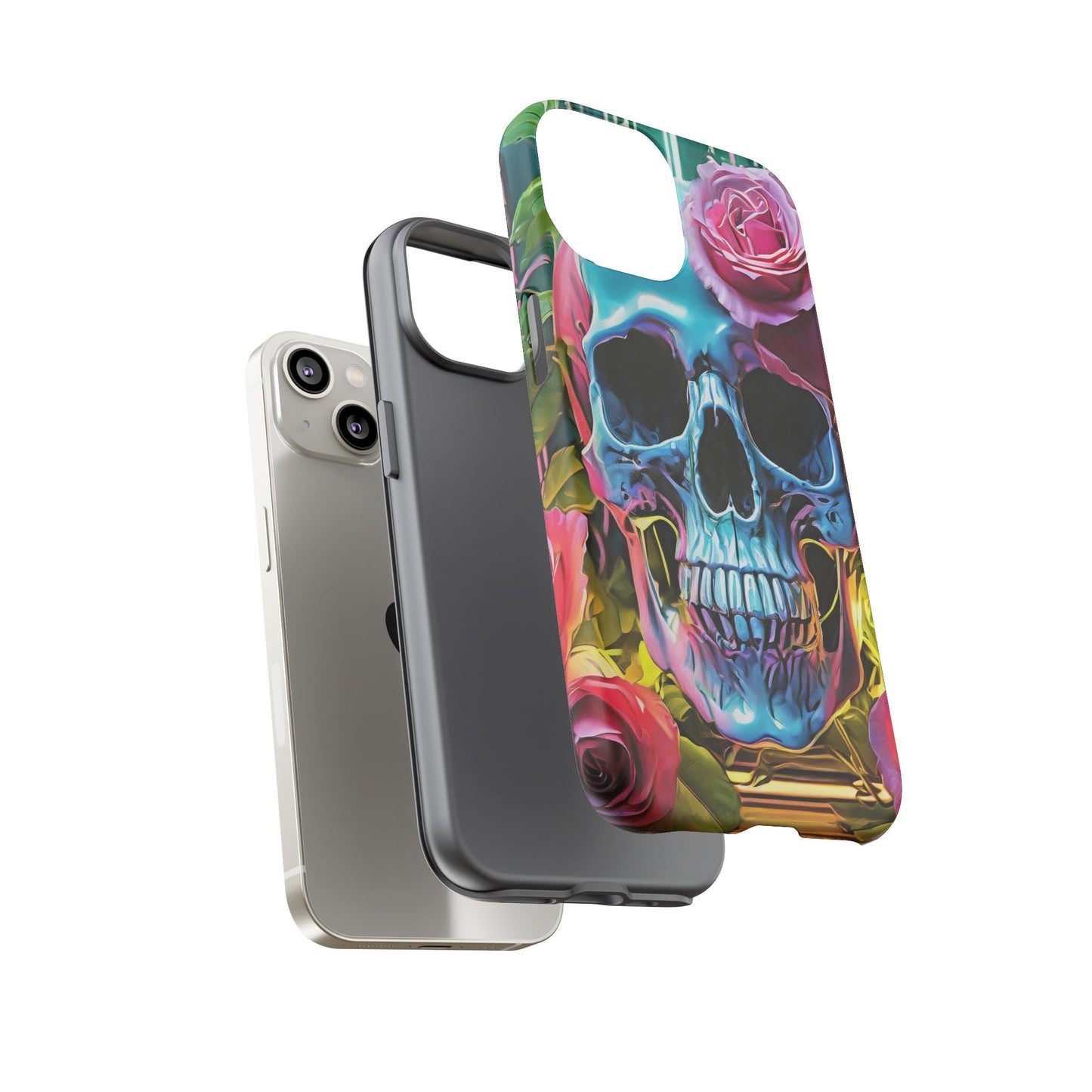 Neon Rose Skull Tough Phone Case