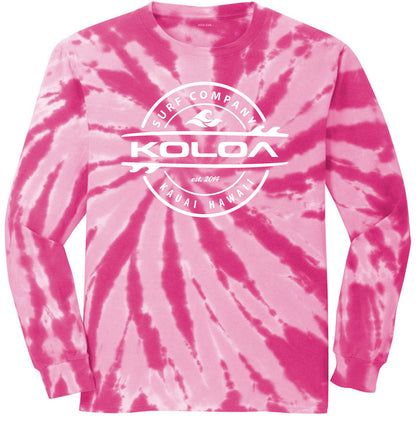Koloa Surf Thruster Surfboards Logo Colorful Long Sleeve Tie-Dye T-Shirt