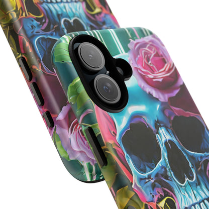Neon Rose Skull Tough Phone Case