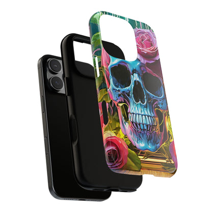 Neon Rose Skull Tough Phone Case