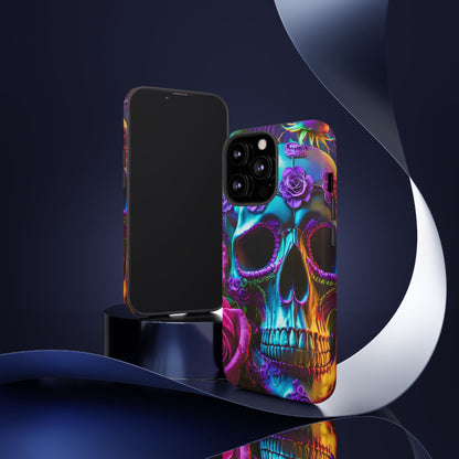 Neon Skull and Roses Vibrant Tough Phone Case