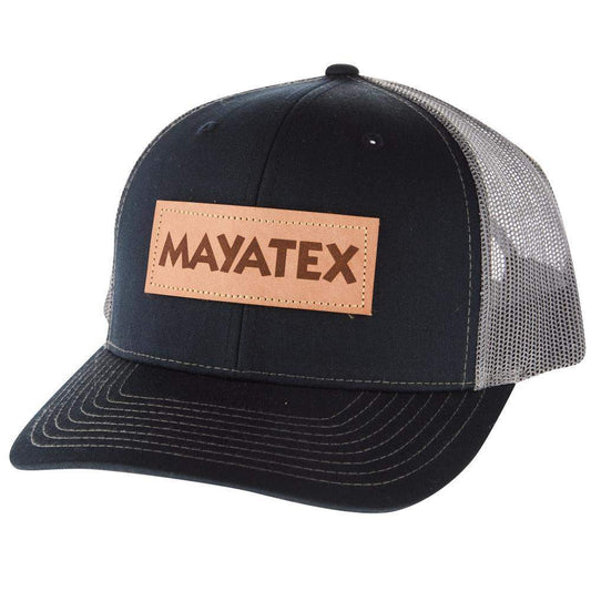 Navy And Charcoal Leather Patch Logo Mesh Back Cap