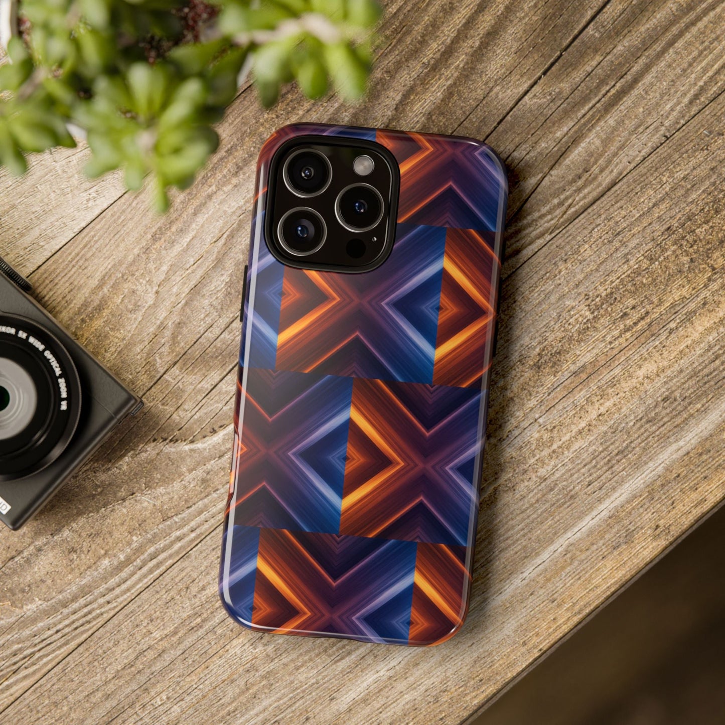 Stylish Tough Phone Case With Blue & Orange Abstract Design