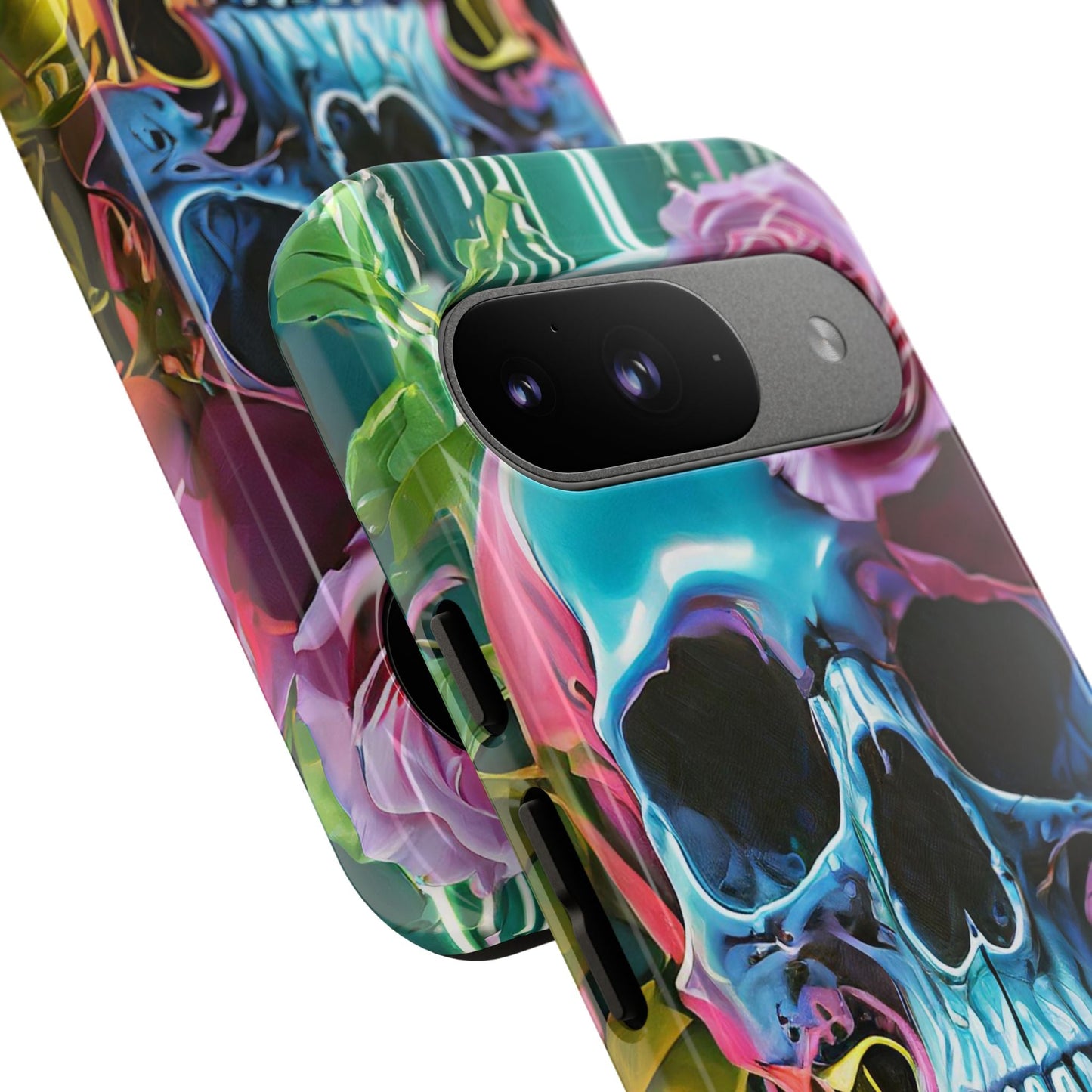 Neon Rose Skull Tough Phone Case