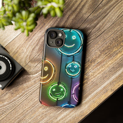 Colorful Neon Smiley Face Phone Case - Tough & Stylish Protection