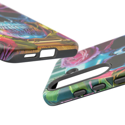 Neon Rose Skull Tough Phone Case