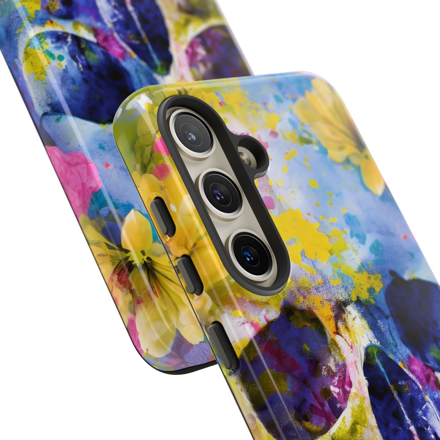 Vibrant Blue Floral Skull Tough Phone Case