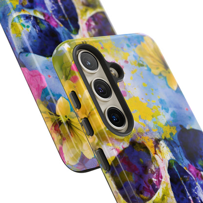 Vibrant Blue Floral Skull Tough Phone Case