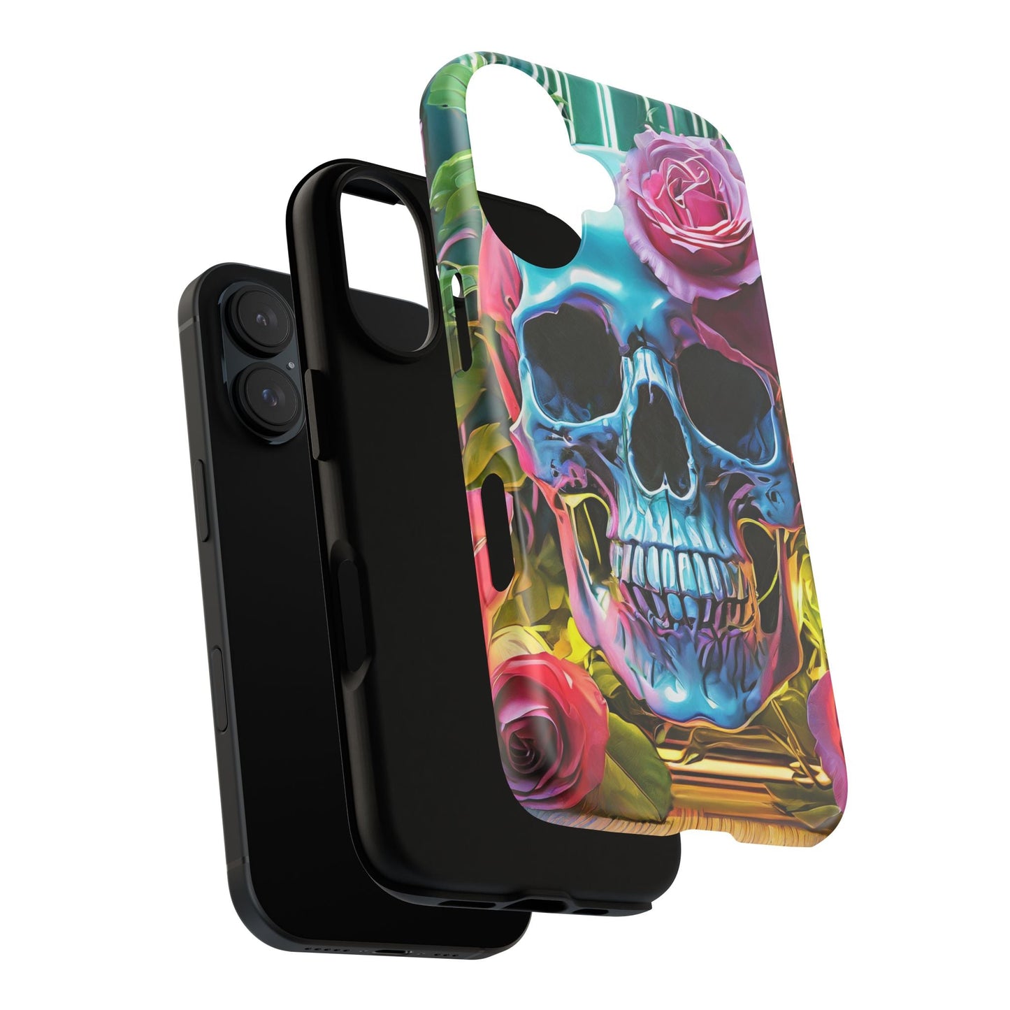 Neon Rose Skull Tough Phone Case