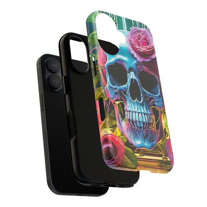 Neon Rose Skull Tough Phone Case