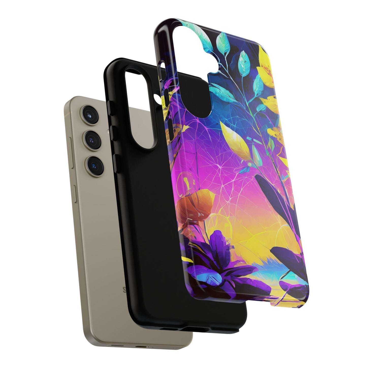 Artistic Vibrant Neon Floral Leaf Tough Phone Case