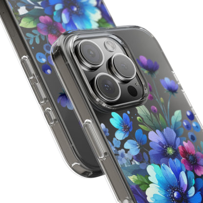 Vibrant Blue Floral Clear Phone Case