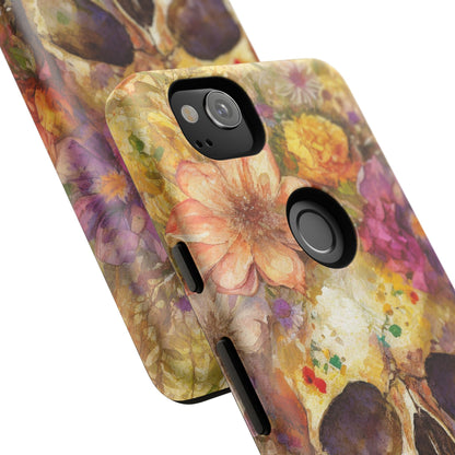Unique Floral Skull Tough Phone Case