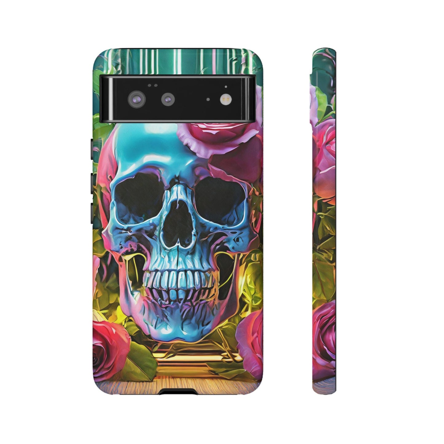 Neon Rose Skull Tough Phone Case