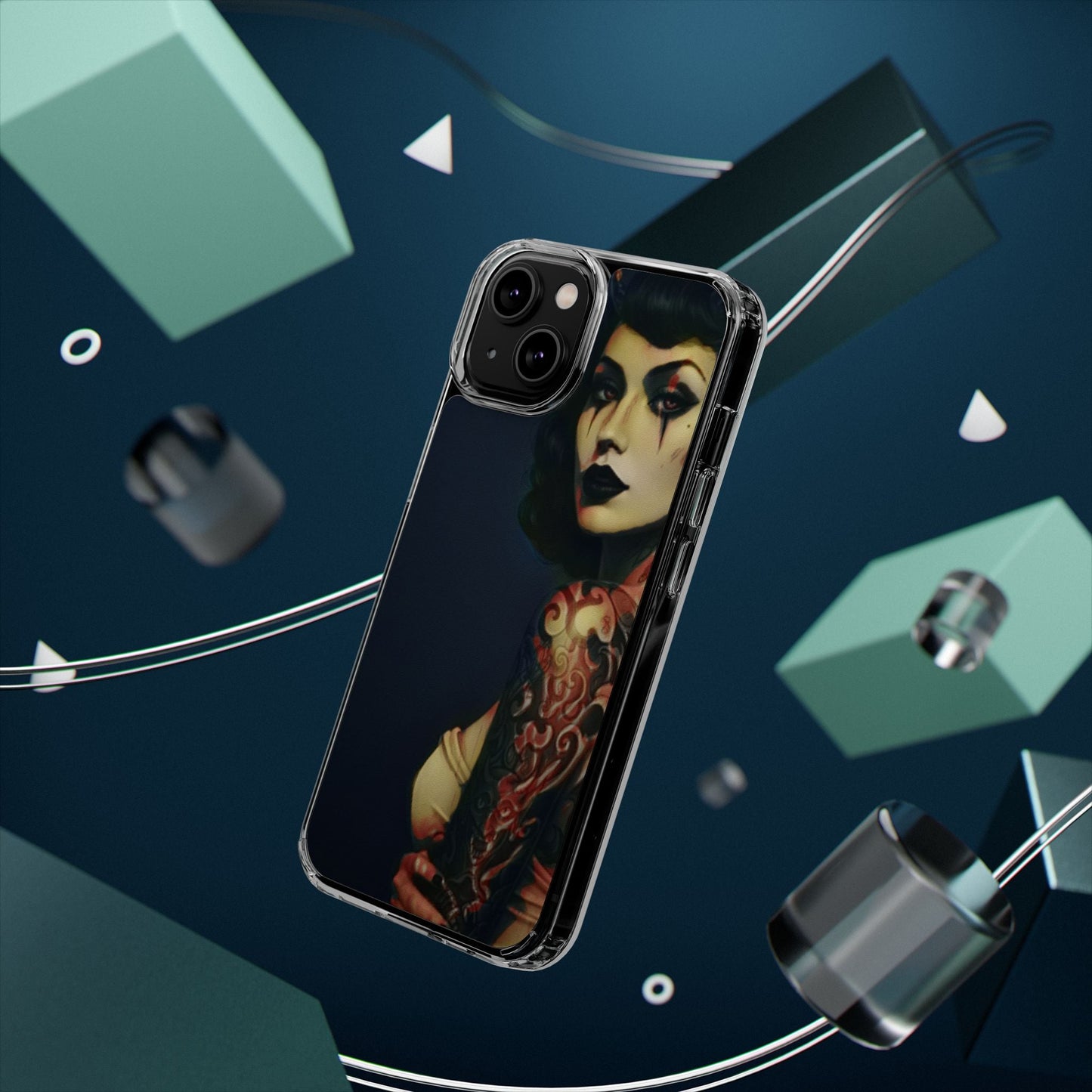 Gothic Devilish Tattooed Beauty Clear Phone Case