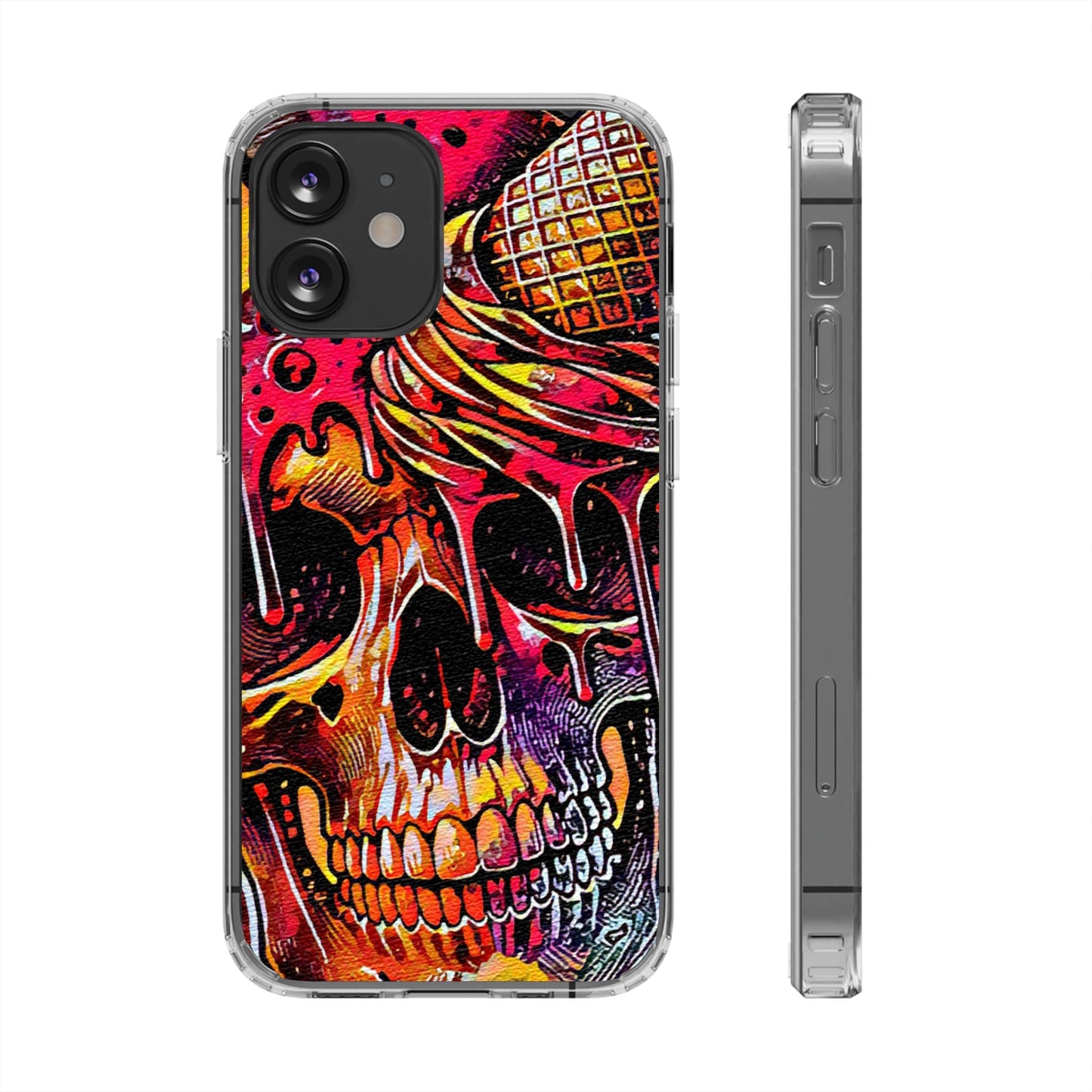 Neon Ice Cream Skull Clear Phone Case