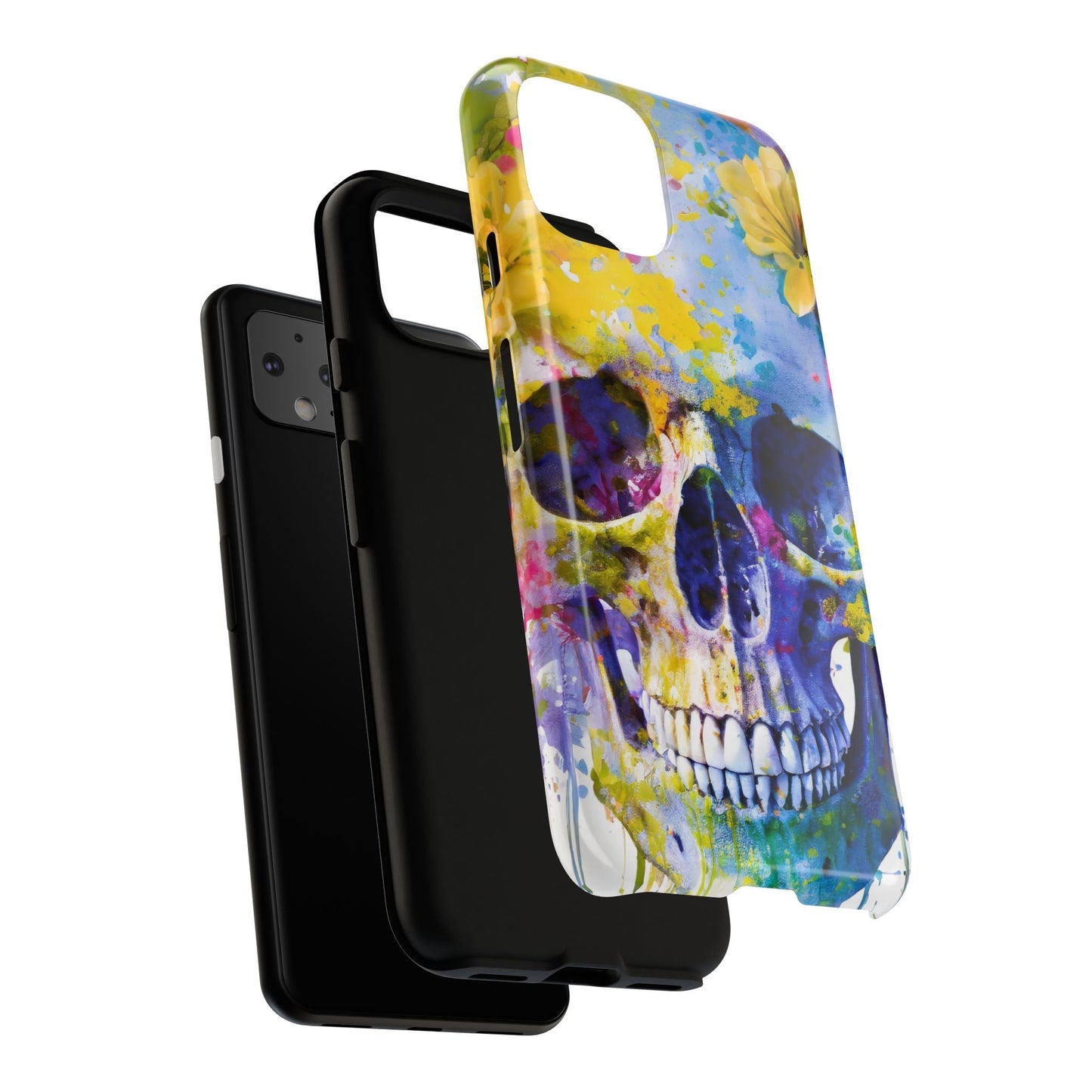Vibrant Blue Floral Skull Tough Phone Case