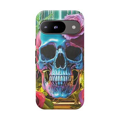 Neon Rose Skull Tough Phone Case