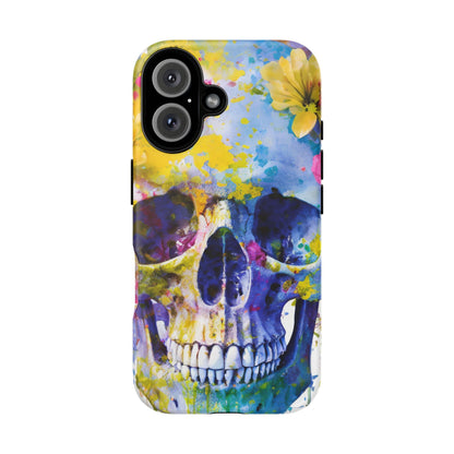 Vibrant Blue Floral Skull Tough Phone Case