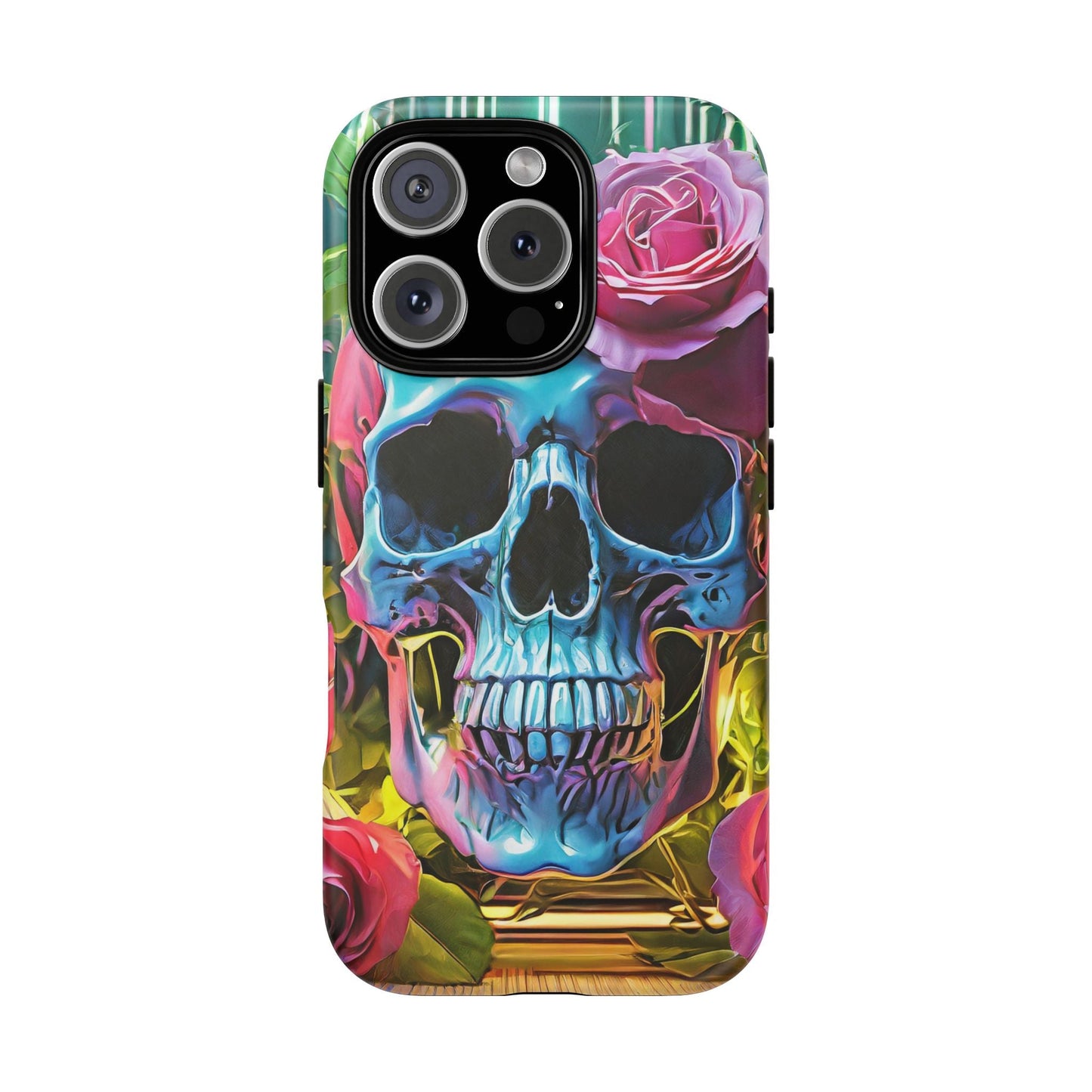 Neon Rose Skull Tough Phone Case