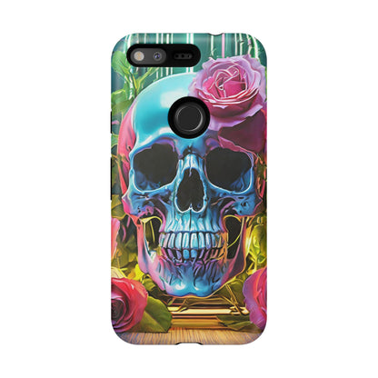 Neon Rose Skull Tough Phone Case