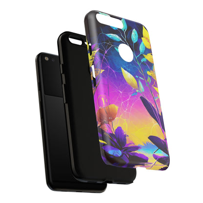 Artistic Vibrant Neon Floral Leaf Tough Phone Case