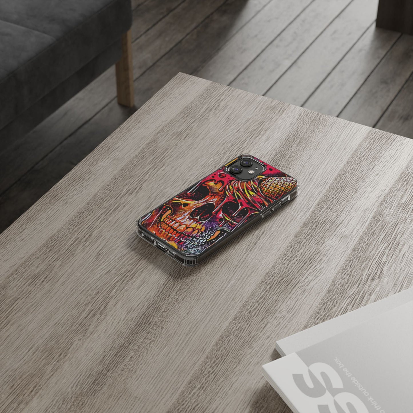 Neon Ice Cream Skull Clear Phone Case