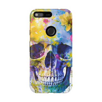 Vibrant Blue Floral Skull Tough Phone Case