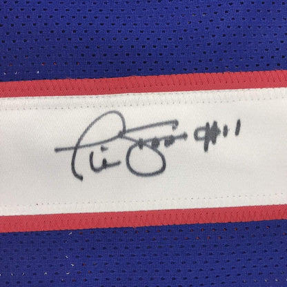 Autographed/Signed Phil Simms New York Blue Football Jersey JSA COA