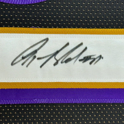 Framed Autographed/Signed Anquan Boldin 35x39 Baltimore Black Football Jersey Beckett BAS COA