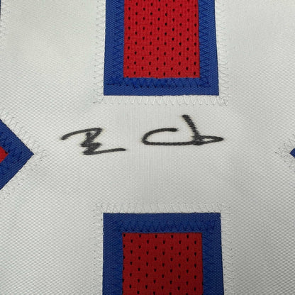 Framed Autographed/Signed Ben Coates 35x39 New England Red Football Jersey JSA COA