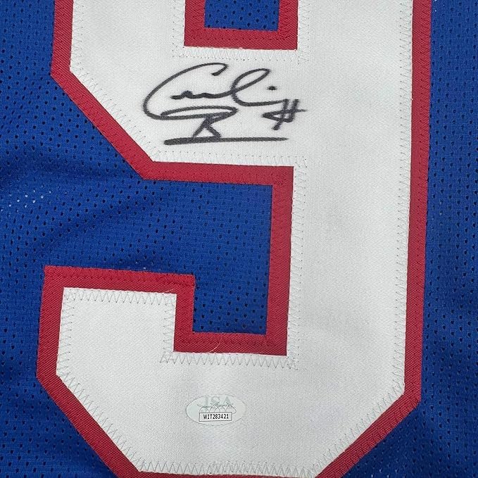 Framed Autographed/Signed Cornelius Bennett 35x39 Buffalo Blue Football Jersey JSA COA