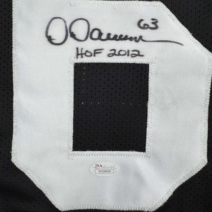 Framed Autographed/Signed Dermontti Dawson HOF 12 35x39 Pittsburgh Black Football Jersey JSA COA