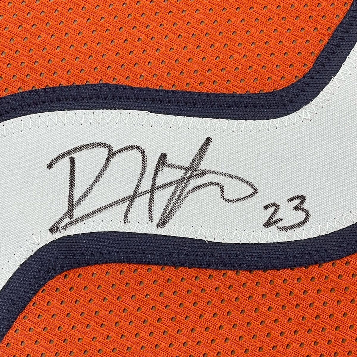 Framed Autographed/Signed Devin Hester 35x39 Chicago Orange Football Jersey JSA COA