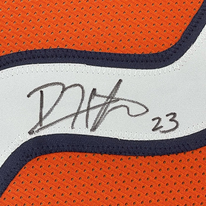 Framed Autographed/Signed Devin Hester 35x39 Chicago Orange Football Jersey JSA COA