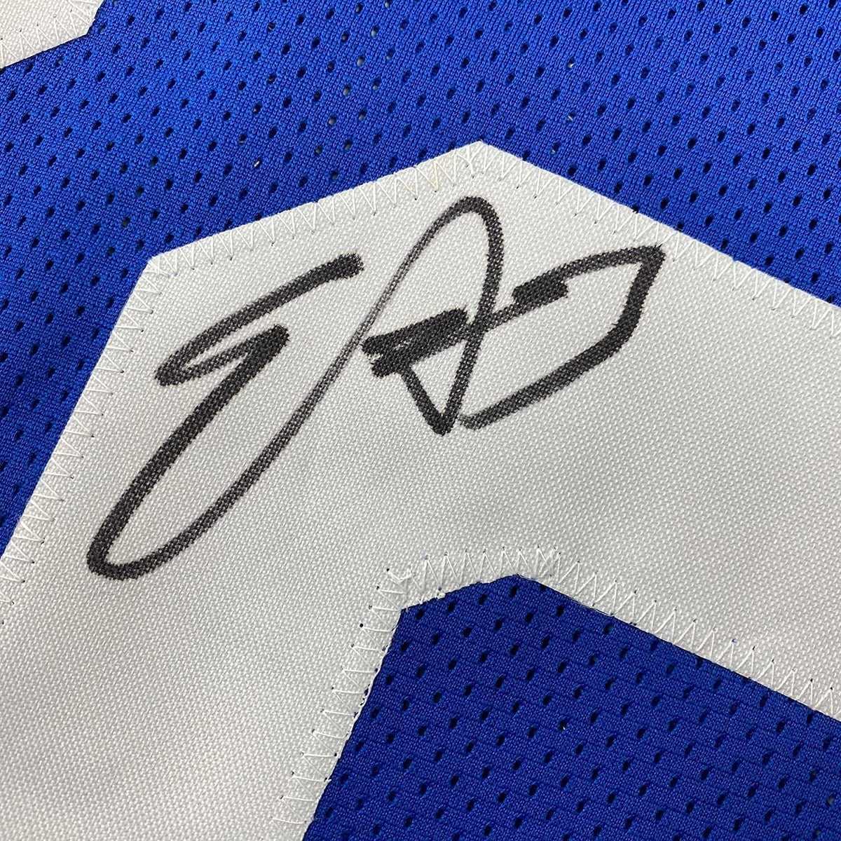 Framed Autographed/Signed Edgerrin James 35x39 Indianapolis Blue Football Jersey JSA COA