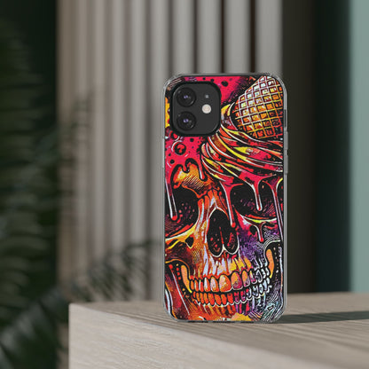 Neon Ice Cream Skull Clear Phone Case