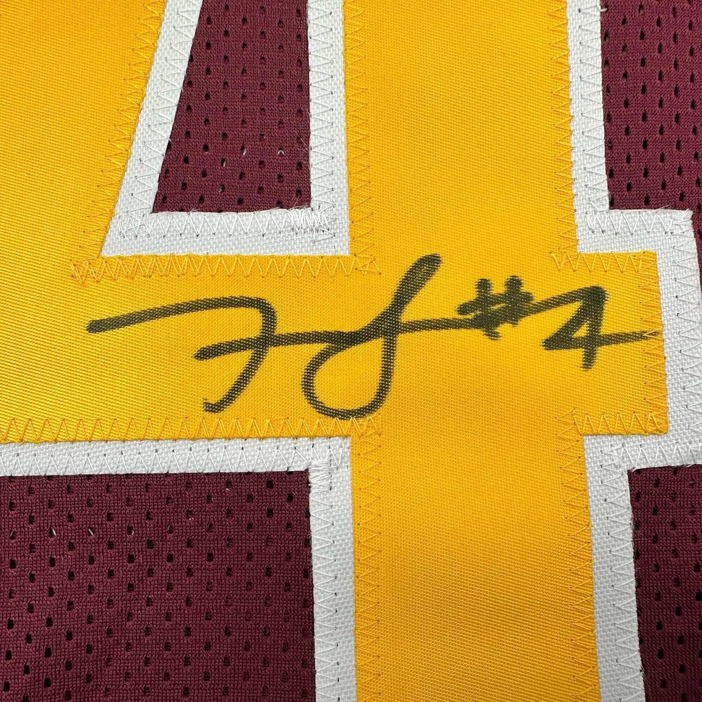 Framed Autographed/Signed Frankie Luvu 35x38 Washington Burgundy Football Jersey Beckett BAS COA