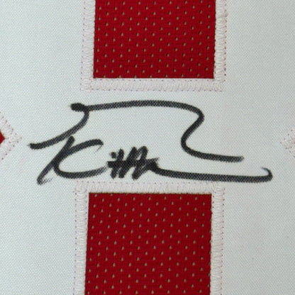 Framed Autographed/Signed George Kittle 35x39 San Francisco Red Football Jersey Beckett BAS COA