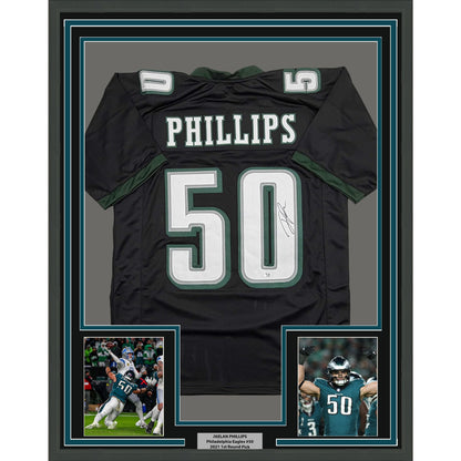 Framed Autographed/Signed Jaelan Phillips 35x39 Philadelphia Black Football Jersey PSA/DNA COA