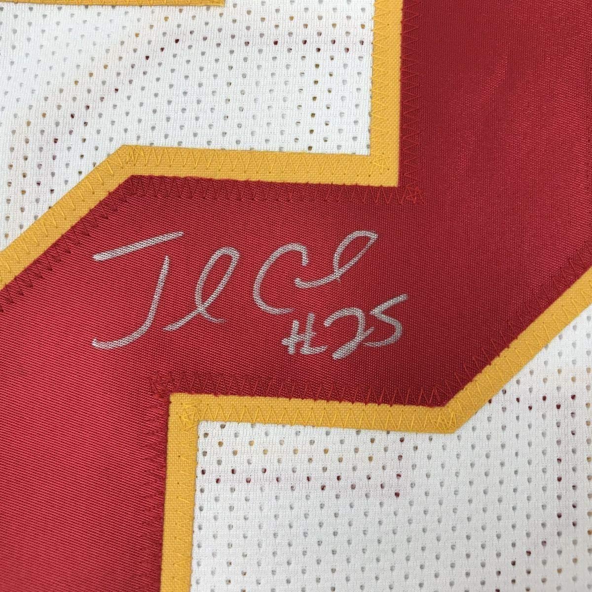 Framed Autographed/Signed Jamaal Charles 35x39 Kansas City White Football Jersey JSA COA