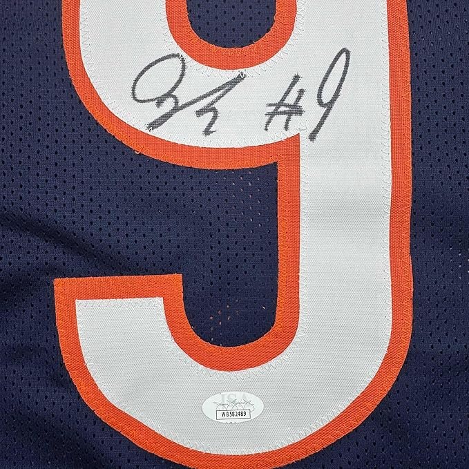 Framed Autographed/Signed Jaquan Brisker 35x39 Chicago Blue Football Jersey JSA COA