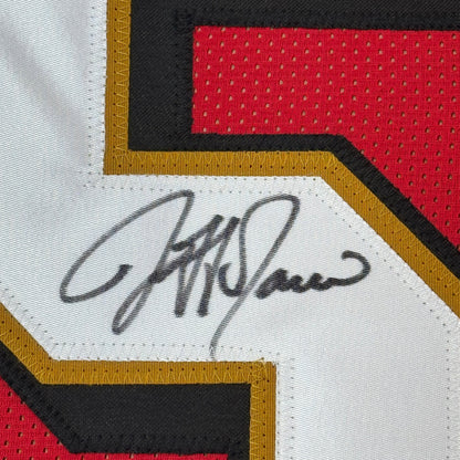 Framed Autographed/Signed Jeff Garcia 35x39 San Francisco Red Football Jersey Beckett BAS COA