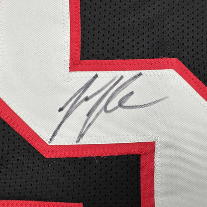 Framed Autographed/Signed Jessie Tuggle 35x39 Atlanta Black Football Jersey JSA COA