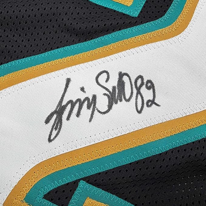 Framed Autographed/Signed Jimmy Smith 35x39 Jacksonville Black Football Jersey Beckett BAS COA