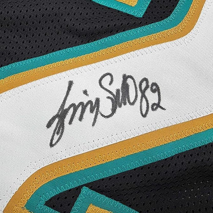Framed Autographed/Signed Jimmy Smith 35x39 Jacksonville Black Football Jersey Beckett BAS COA