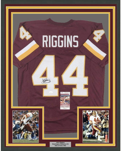 Framed Autographed/Signed John Riggins 35x39 Washington Burgundy Football Jersey JSA COA