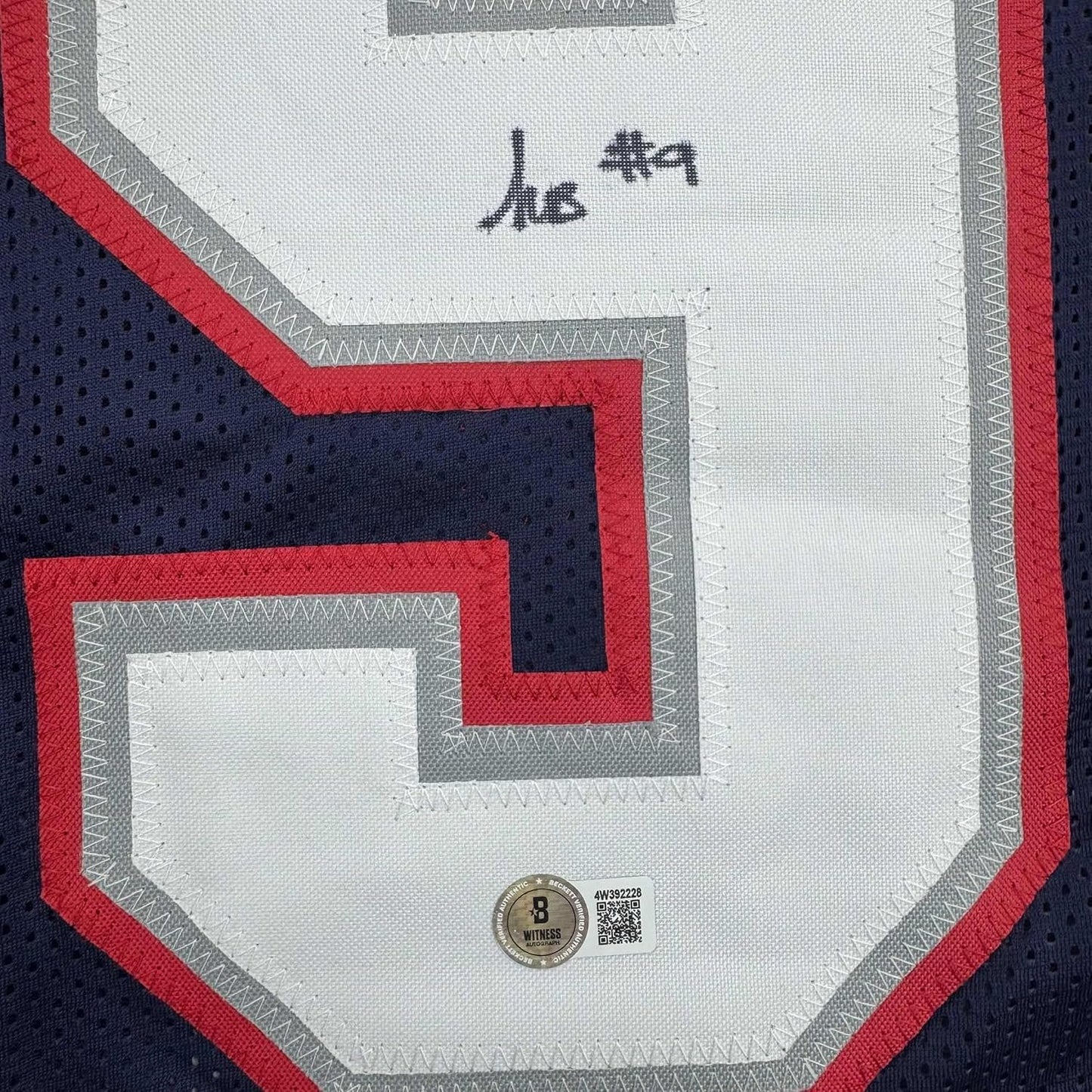 Framed Autographed/Signed Kayshon Boutte 35x39 New England Blue Football Jersey Beckett BAS COA